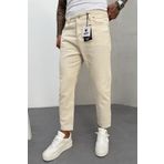 MADZEYMODA Erkek Boyfriend Kalıp Denim Kumaş Bej Jean Kot Pantolon Mz0444