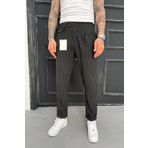 MADZEYMODA Erkek Boyfriend Kalıp Duble Paça Pileli Siyah Kumaş Pantolon