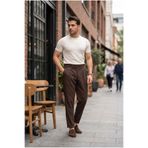 MADZEYMODA Erkek Boyfriend Kalıp Pileli Duble Paça Kahve Kumaş Pantolon MZ-1024