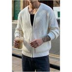 MADZEYMODA Erkek Fermuarlı Ekru Triko Hırka Mz62003