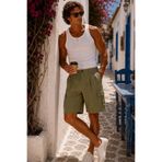 MADZEYMODA Erkek Kargo Cepli Pileli Haki Keten Yazlık Şort LS-93070