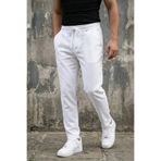 MADZEYMODA Erkek Keten Pantolon Beyaz Lastikli Bağcıklı Boyfriend Rahat Kesim Yazlık LS-23124