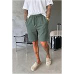 MADZEYMODA Erkek Keten Şort Haki Lastikli Bağcıklı Rahat Kesim Yazlık MZ-93121