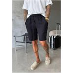 MADZEYMODA Erkek Keten Şort Siyah Lastikli Bağcıklı Rahat Kesim Yazlık MZ-93121