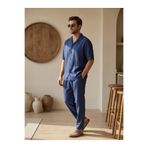 MADZEYMODA Erkek Kısa Kol Gömlek & Boyfriend Pantolon Lacivert Alt Üst Keten Takım LS-6716