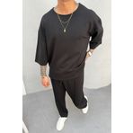 MADZEYMODA Erkek Oversize Kalıp Oyaho Kumaş Siyah T-Shirt Pantolon Alt Üst Takım KE-0112