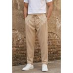 MADZEYMODA Erkek Pileli Çimalı Bej Pantolon Lastikli Bağcıklı Rahat Kalıp Günlük Pantolon LS-23136