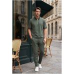 MADZEYMODA Erkek Regular Haki Yarım Fermuarlı Dik Yaka T-Shirt & Çimalı Pantolon Alt Üst 2'li Takım MZ-2719