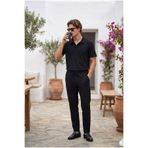 MADZEYMODA Erkek Siyah Regular Kalıp Oysh Kumaş Polo Yaka T-Shirt & Pantolon Alt Üst 2'li Takım MZ-2727
