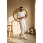 MADZEYMODA Erkek Yazlık Beyaz Eşofman Takımı Oversize Tişört Lastikli Bağcıklı Baggy Pantolon LS-1075
