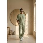 MADZEYMODA Erkek Yazlık Çağla Yeşil Eşofman Takımı Oversize Tişört Lastikli Bağcıklı Baggy Pantolon LS-1075
