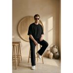 MADZEYMODA Erkek Yazlık Siyah Eşofman Takımı Oversize Tişört Lastikli Bağcıklı Baggy Pantolon LS-1075