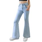 Maeau Kızlar için geniş kot pantolon, retro moda, yırtık kot pantolon, ince, streç geniş boş zaman pantolonu, elastik bel ve cepli, pamuk karışımı, konfor, beden 130-160/7-14 yaş, Açık mavi, 9-10 Yaş