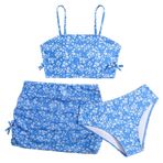 Maeau Mayo, üç parçalı, çocuklar ve kızlar için, baskılı Hawaii plaj kıyafeti, bikini, 8-14 yaş/yükseklik 130-160 cm, Mavi, 10 Yaşe