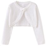 Maeau Örgü ceket kız çocuk Basic Bolero Komünyon Kız Bolero Ceket Uzun Kollu Kız 90-160, 07 Beyaz, 130