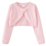 Maeau Örgü ceket kız çocuk Basic Bolero Komünyon Kız Bolero Ceket Uzun Kollu Kız 90-160, 07 Pembe, 80