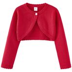 Maeau Örgü ceket kız çocuk Basic Bolero Komünyon Kız Bolero Ceket Uzun Kollu Kız 90-160, 08 Kırmızı, 80