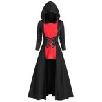 Maeau Steampunk elbise, bayan, cadılar bayramı, cadı kostümü, kadın, orta çağ vintage maksi elbise, Rönesans gotik, cadılar bayramı kostümü, uzun kollu, bağcıklı korse elbisesi, kemerli kapüşonlu