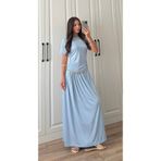 MAESTRO WOMAN Kadın Bebe Mavi Oversize Büzgülü Dökümlü Kısa Kol Elbise