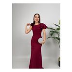 maf collection Kadın Bordo Çiçek Drape Detay Uzun Abiye Mezuniyet Elbisesi
