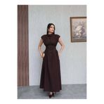 maf collection Kadın Kahverengi Vatkalı Belden Oturtmalı Sırt Detay Sıfır Kol Abiye Mezuniyet Elbisesi