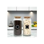 mafa home 2'li Ahşap Vakum Kapaklı Cam Çay Şeker Saklama Kavanozu Seti 1400 ml Etiket Hediyeli