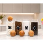 Mafa Home 4'lü Top Kapaklı Cam Çay Kahve Şeker Tuz Saklama Kavanozu 1400 ml Etiket Hediyeli - Şeffaf - 4 Adet