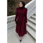 MAG FASHİON Tesettür Elbise Düz Bordo Eteği Çan Elbise Tesettür Abiye Elbise Tesettür Mezuniyet Elbisesi