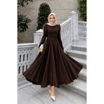 MAG FASHİON Tesettür Elbise Kahverengi Eteği Çan Elbise Tesettür Abiye Elbise Tesettür Mezuniyet Elbisesi Kahverengi