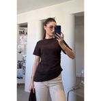 MAGARDE Asimetrik Kesim Kısa Kollu Bluz- KAHVERENGİ