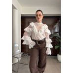 Magarde Ispanyol Kol Detaylı Dantelli Gömlek- Beyaz - 40