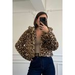 Magarde Leopar Desen Premium Kürk Mont- Camel - 36