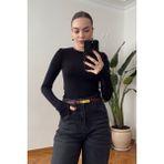 Magarde Parmak Geçmeli Uzun Kollu Body- Siyah