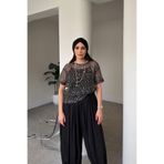 MAGARDE Tasarım Pullu File Bluz- SİYAH