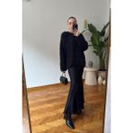 Magarde Uzun Verevli Saten Etek- Siyah