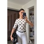MAGARDE Yeni Sezon Yarım Kol Puantiye Detay Bluz- EKRU