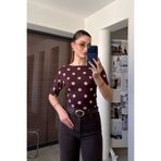 MAGARDE Yeni Sezon Yarım Kol Puantiye Detay Bluz- KAHVERENGİ