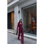 Maggaza Bordo Çizgili Bluz Pantolon Takım