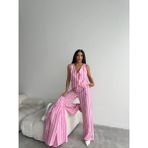 MAGGAZA ÇİZGİLİ KETEN YELEK-PANTOLON TAKIM - Pembe