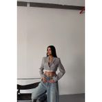 Maggaza Tek Düğme Crop Gri Ceket - L