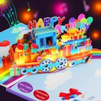 Magic Ants 3D Zug-Pop-Up doğum günü kartı, müzik ve ışıklı – Çocuklar, arkadaşlar ve aile için müzikal Happy Birthday kartı, kutlamalar için