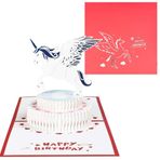 Magic Ants Happy Birthday Kartı, Çocuklar için Açılır Doğum Günü Kartı, 3D Tebrik Kartı Doğum Günü Yenidoğanlar için Bebek Duş Partisi Davetiyeleri, Renk Kırmızı Tek Boynuzlu At Doğum Günü Kartı