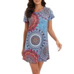 MAGIC ARMOR Sihirli zırh Kadın Gecelik Pamuklu Kısa Kollu Pijama Sabahlık Uyku Gömlek Tişört Uyku Gömlek M (M, Pat4)