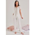 Magic Form Kadın Kısa Kol Ekru Lohusa Pijama Takımı 19108 EKRU L