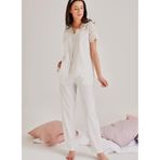 Magic Form Kendinden Brode Desenli Pijama Takımı, S, MF19108EKRU, Ekru, Kadın