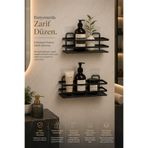 Magic Objects Paslanmaz İkili Yapışkanlı Banyo Düzenleyici Duşakabin Rafı, Premium Mat Siyah Şampuanlık Organizer