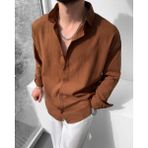 Magıcalfashıon Erkek Oversize Uzun Kollu Yazlık Keten Gömlek - 13K-Kahverengi