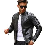 MAGICALFASHION Erkek Siyah Dar Kalıp Suni Deri Ceket (XXL)