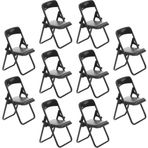 MAGICLULU 10 adet oyuncak bebek evi minyatür katlanır sandalye, mini sandalye, telefon standı, tutucu, plastik, katlanabilir sandalye, model el işi için, oyuncak bebek evi mobilya aksesuarı, siyah