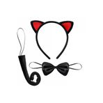 magicool ıtedarık.1uluSM0010K-F032-K1tdrk.1 Kırmızı Kulaklı Kedi Kostüm Seti – Taç Papyon Kuyruk 3 Parça
